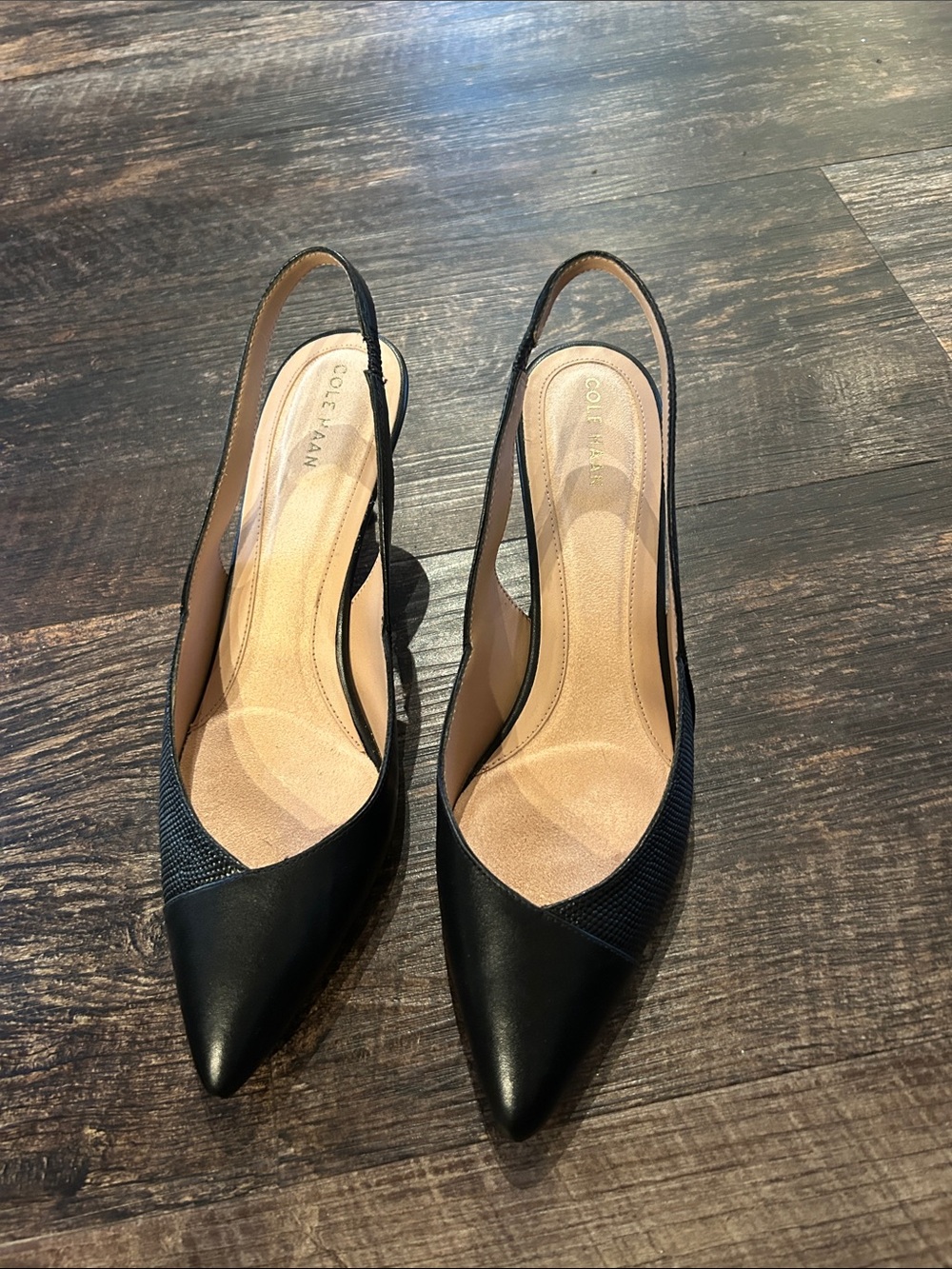 Cole Haan Black Pointed-Toe Slingback Heels